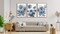 Botanical Framed Wall Art - Abstract Watercolor Style Pictures Grey Blue Floral Wall Decor ( 16" x 24" Set of 3 Natural Framed)